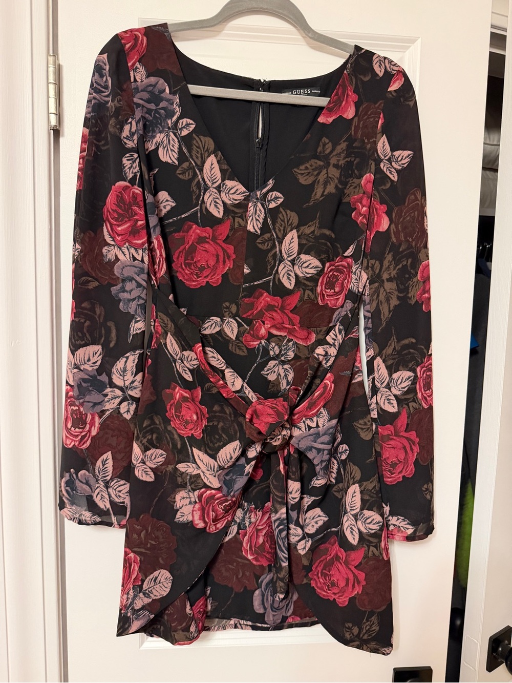 Guess Black Mini Dress with Red and Pink Floral Print